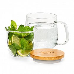 Klarstein Šálka na čaj s čajovým sitkom a bambusovým vrchnákom, 330 ml, dvojité sklo