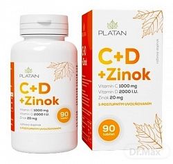 PLATAN Vitamín C + D + Zinok tbl s postupným uvoľňovaním 90 ks
